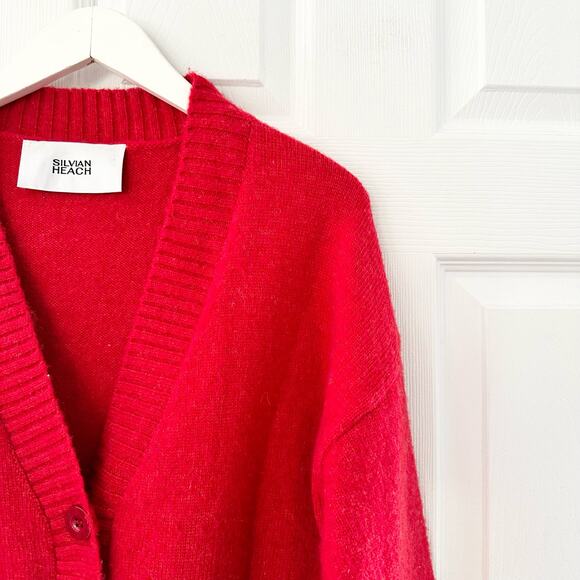 Silvian Heach NWT Red Haute Holiday Fair Isle Button Cardigan XS Wool Blend - Picture 8 of 13